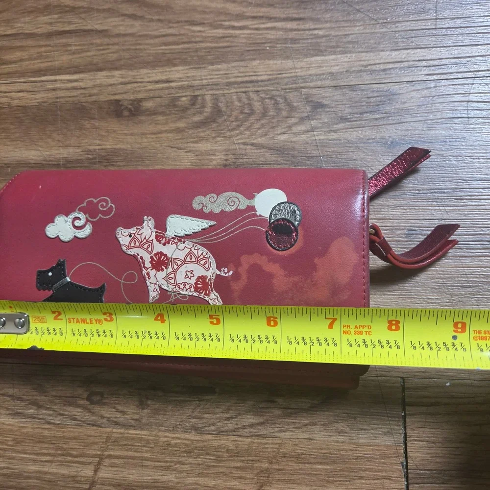 Radley London If Pigs Could Fly Flapover Matinee Purse Wallet Leather Scottie